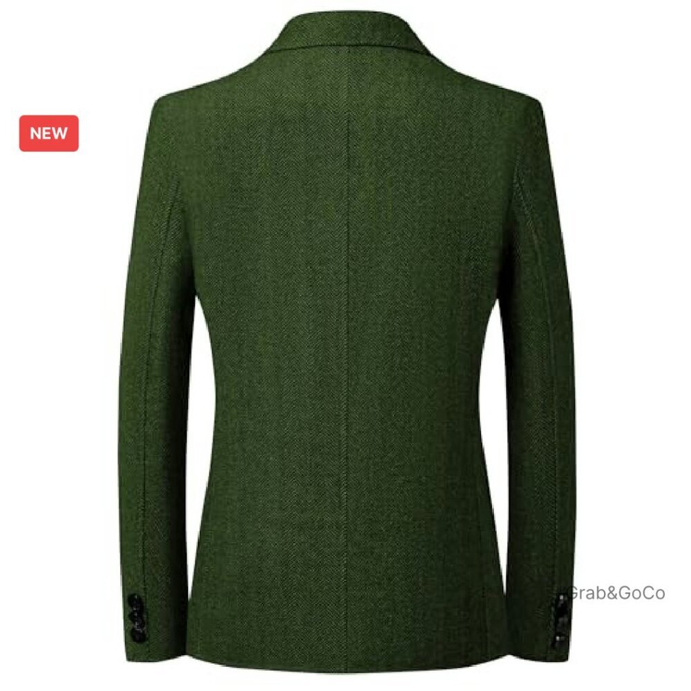 Herringbone Tweed Blazer Slim Fit Classic Vintage Sport Coat Wedding Formal - Picture 3 of 5
